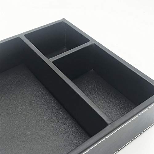 UnionBasic Flat 3-Slot Small PU Leather Drawer Tray Desk Stationery Sundries Gadget Organizer Storage Box Business Card Holder Key Container (Black) - Thumbnail 4