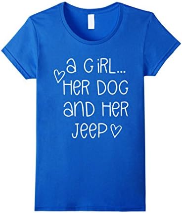 Womens A GIRL...HER DOG AND HER JEEP T SHIRT Large Royal Blue