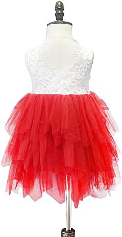 Lace Back Flower Girl Dress,Kids Cute Backless Dress Embroidered Mesh Lace Applique Dress (Red, 5-6 Years)