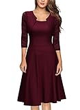 Miusol Women's Vintage Square Neck Floral Lace 2/3 Sleeve Cocktail Swing Dress (XXX-Large, Wine Red)