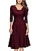 Miusol Women's Vintage Square Neck Floral Lace 2/3 Sleeve Cocktail Swing Dress (XXX-Large, Wine Red)