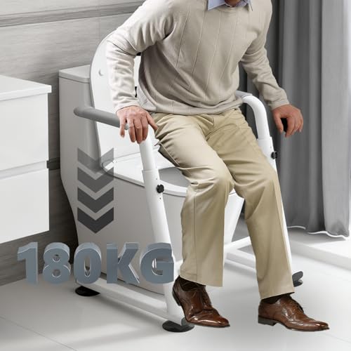 Heuffe Height Adjustable Toilet Raise Aid - Safety Frame with Armrests for Elderly/Disabled People - Toilet Support Handle without Drilling