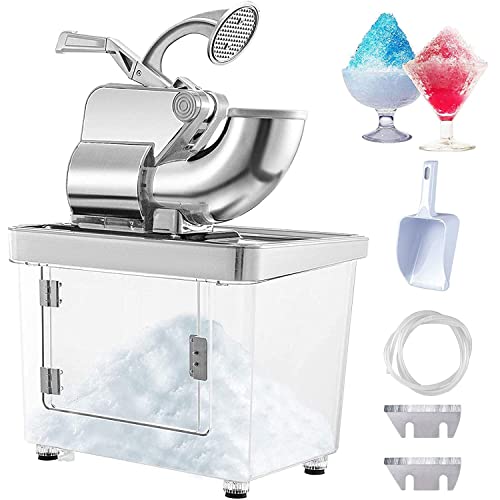 110V Commercial Ice Crusher 440LBS/H – 300W Electric Snow Cone Machine Dual Blades, ETL Approved Stainless Steel Shaver for Home & Bar