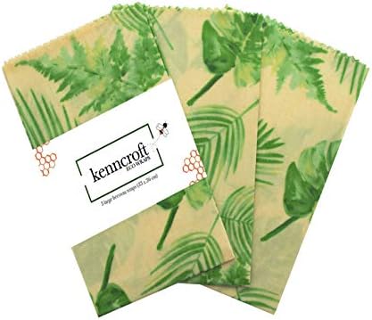 kenncroft Beeswax Eco Wraps, Set of 3 Large (33 x 36 cm) 100% Natural Reusable Eco-Friendly Food Storage Wraps. Great Alternative to Cling Film & Silicone Food Covers (Leafy)