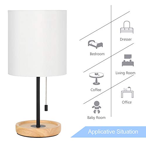 Wood Desk Lamp, Nightstand Table Lamp With White Fabric Shade, Modern Bedside Lamp For Bedroom, End Table, Farmhouse, Guestroom, College Dorm, Coffee Table