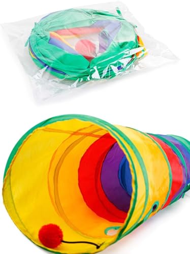 Play Tunnel for Cats, Rabbits and Small Pets, Foldable Play Tunnel for Cats, Rabbits and Small Pets, 115cm Long with Hanging Ball, Sturdy and Space Saving Pet Tunnel