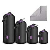 CADeN Lens Pouch Set 4 Pack Replacement Compatible for Canon, Nikon, Sony, Pentax, Olympus (Small, Medium, Large, X Large) Camera Lens Case Bag Thick Protective Neoprene Pouch Soft Plush for DSLR Lens