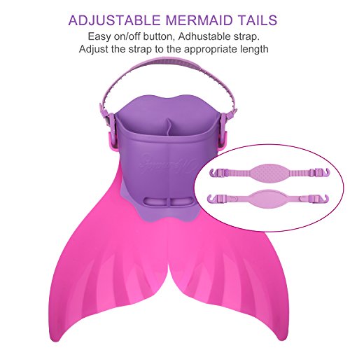 Swim Fins Adjustable Mermaid Tail Monofin With 3 Color For Children Swimming Girls Boys (Pink)