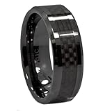 8mm Black Ceramic Carbon Fiber Wedding Ring Comfort Fit Size 5