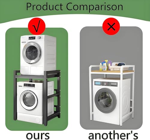 Dryer Stand Height Adjustable, Portable Stacking Kit for Front Loader Washing Machine & Tumble Dryer, Storage Rack Over Washing Machine Storage Unit, 400kg Load Capacity BlackFrame Black