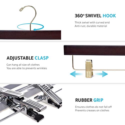 Quality Wooden Pants Hangers Skirt Hanger Jeans Hanger Bottom Hanger, Swivel Hook, Adjustable