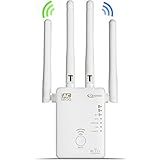 Qoosea WiFi Extender Repeater/AP/Router AC1200 Mbps Dual Band Wireless Signal Range Booster with 4 External 3dBi Antennas Compatible with Smart Home & Alexa Devices - White