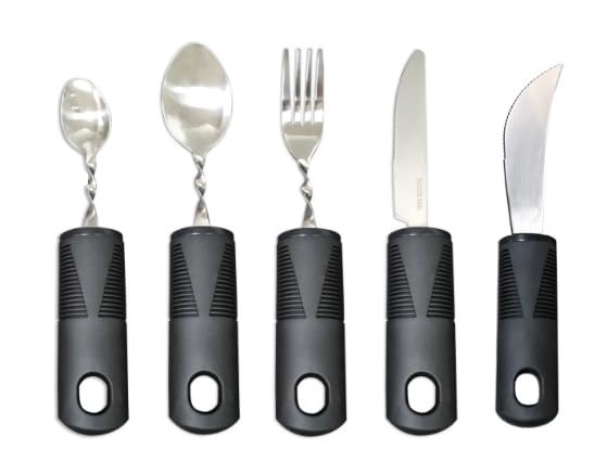 Bendable Extra Wide Handles Easy Grip Cutlery Set of 5 Disability Aids, Large Wide Handled Disability Ideal Dining aid for Elderly Disabled Arthritis People Parkinson (5Pcs Black)