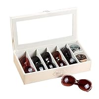 YAPISHI Sunglasses Case for Multiple Glasses Organizer Leather White, Transparent Rectangular 7 Eyeglasses Display Storage Box Caddy for Home Bedroom Nightstand Beside Table Business Trip Gift