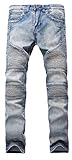 Men's Vintage Skinny Biker Moto Slim Fit Striaght Fashion Denim Jeans, Retro, Size W32