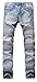 Men's Vintage Skinny Biker Moto Slim Fit Striaght Fashion Denim Jeans, Retro, Size W32