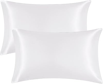 EHEYCIGA Silk Satin Pillow Cases 2 Pack White Standard 50x75 cm