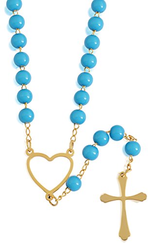 [321-0011-n-gld/trq] stainless steel & turquoise rosary
