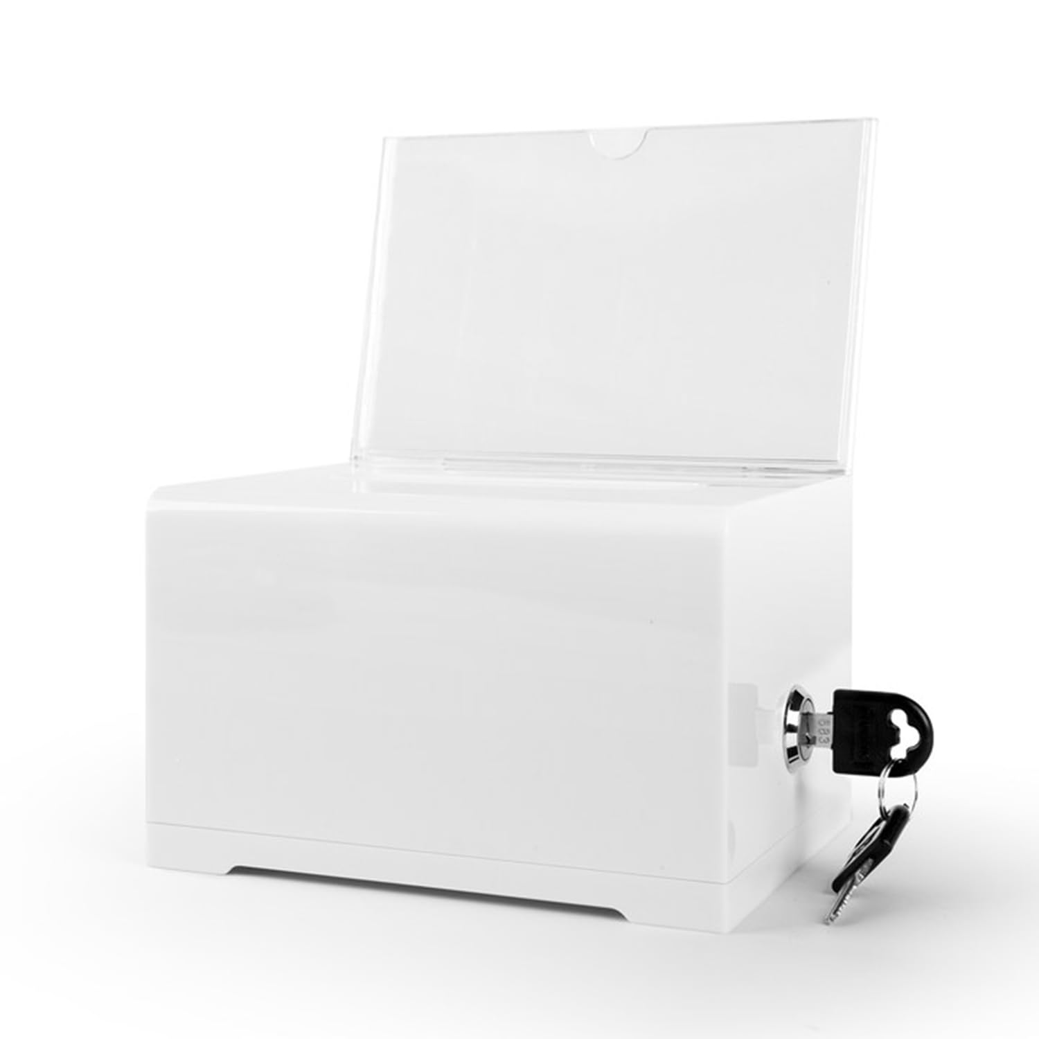 WANLIAN Donation Collection Ballot Box Ticket & Drawing Voting or Comment Box office and fundraising suggestion box 6.25 x 4.75 x 4 inch, Display Sign Holder 4 x 6 inch with Lock and keys(White)