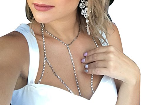 Womens Rhinestone Harness Bra Body Chain Sexy Diamond Bralette Bikini Body Jewerly Silver