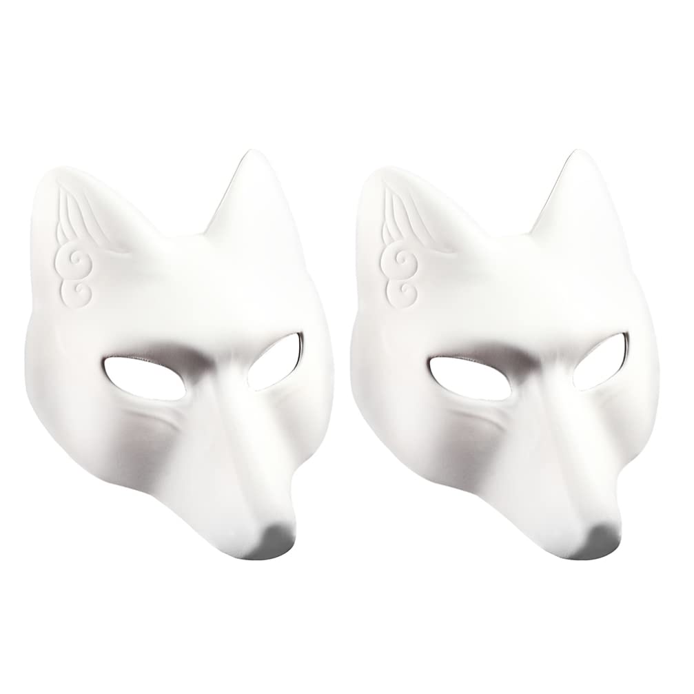 TOYANDONA 2Pcs White Plain Masks, PU Fox Mask Unpainted Masquerade Masks, DIY Animal Unpainted Craft Mask for Cosplay Masquerade Parties Costume Accessory