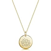 UMAGICBOX Gold Birth Flower Necklace - Personalized Birthday Mother’s Day Gift, Engraved Floral Pendant, Dainty Hand-Stamped Disc Charm Jewelry for Women