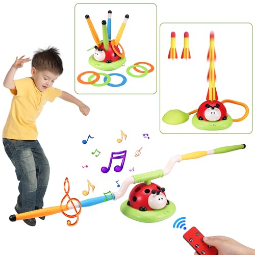 3 in 1 Outdoor Games Child Kit, Ring Throwing Game, Rocket Toy, Musical Jumping, Children's Games 3 4 5 6 7 8 9 Years Christmas Games, Girl Boy Birthday Gift, Agility Fun for Children and Adults