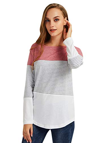 Round Neck Blouses T-Shirts for Women Long Sleeve Pullover Tops Casual Shirts XL