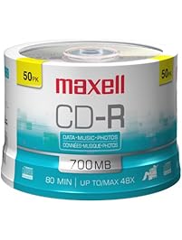 Maxell MAX648250 CD Recordable Media, CD-R, 48x, 700 MB, 50 Pack Spindle