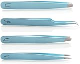 Professional Tweezer Pack- 4 Tweezers Set- Ingrown Hair Remover Treatment. Premium Eyebrow Shaper. Tweezers With Case.
