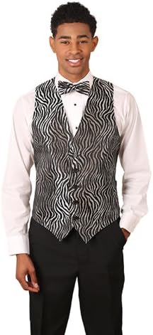 Men's Black &amp; Silver Zebra Print Vest and Bow Tie Set X Large
