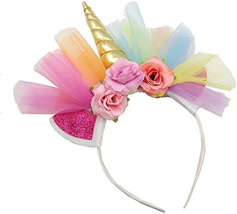 INMIX Unicorn Horn Headband Ears Flower Headband Girl Kids Birthday Party Crown Headpieces