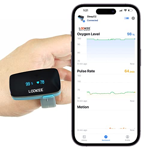 LOOKEE O2Tracker Ring Continuous Pulse Oximeter Bluetooth & Wearable Oxygen Monitor with