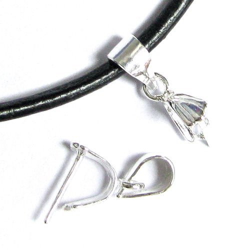 2 pcs .925 Sterling Silver Bail Pendant Connector Pinch Clasp Slider/Findings/Bright