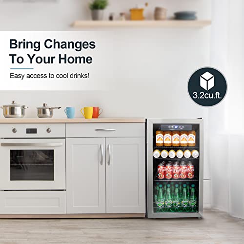 CROWNFUL Beverage Refrigerator and Cooler, Holds up to 118Can Mini Fridge with Adjustable