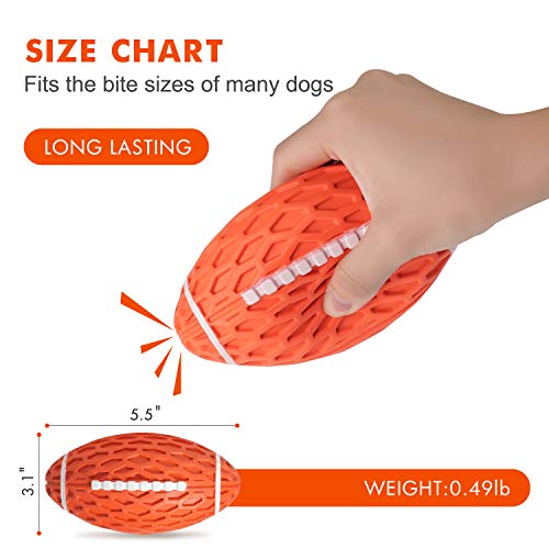 YOUMI Dog Chew Squeaky Toy Ball, Dog Interactive Toy for Aggressive Chewers, Durable Dog Toys Rugby Shape for Dogs, Rubber Chew Ball with Squeaker, Makes Dog Fun, for Fetch Game and Outdoor Play