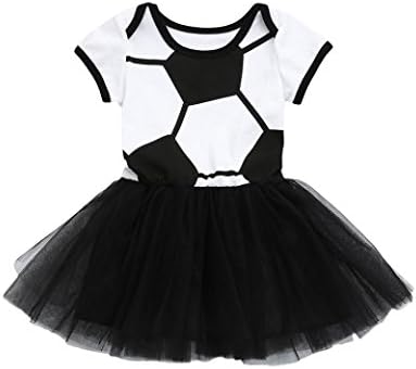 Lookvv Baby Boys Girls Soccer Pattern Short Sleeve Romper and Dress Outfit (6-12 Months, Dress)