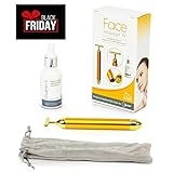 Face Massager Roller Kit with Facial Serum - 24K Gold Plated Beauty Bar Skin Care Massage Therapy Tool - Firms, Tightens Look and Reduces Look of Dark Eye Circles, Fine Lines, Wrinkles + FREE E-Book