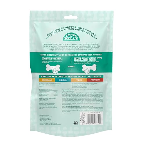 BETTER BELLY TRIPLE ACTION RIDGES SMALL ROLLS, 10 COUNT, HIGHLY DIGESTIBLE RAWHIDE FOR DOGS