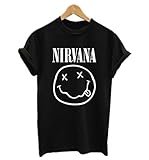 Zeephee Womens Tshirts Nirvana Loose Fit Crewneck Casual Hipster T-Shirt Tops - Black -M