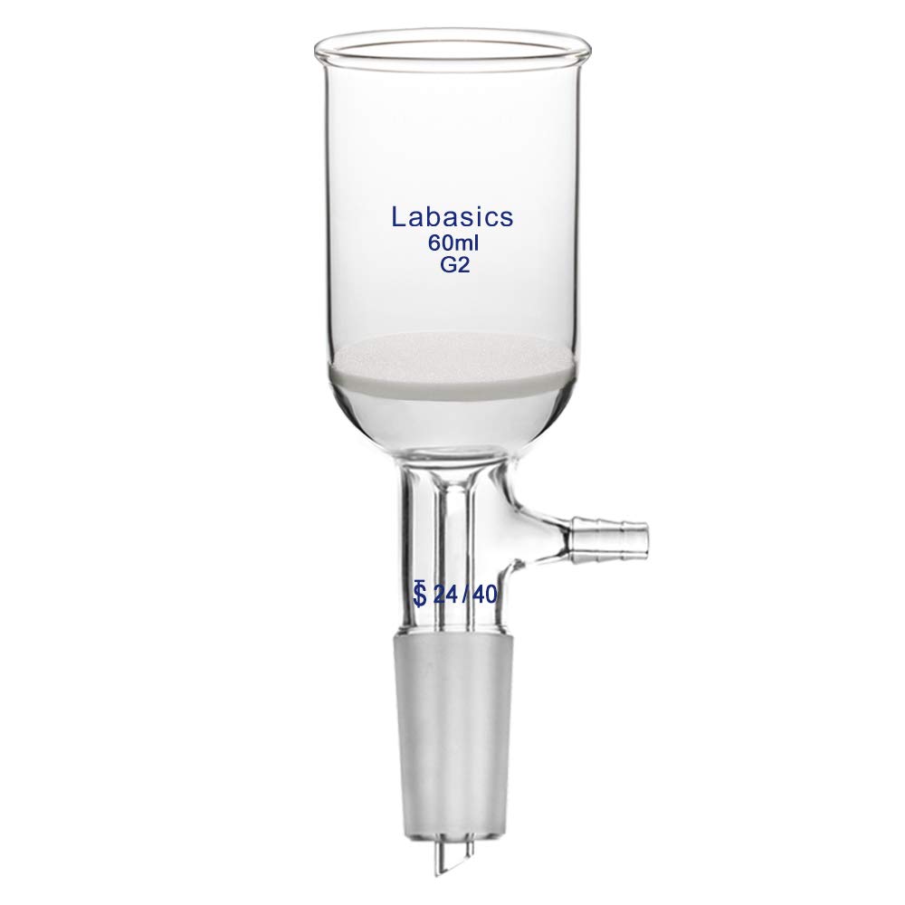 Labasics Borosilicate Glass Buchner Filtering Funnel 60ml with Medium Frit (G2), 43mm Inner Diameter, 57mm Depth, with 24/40 Standard Taper Inner Joint and Vacuum Serrated Tubulation (60ml)