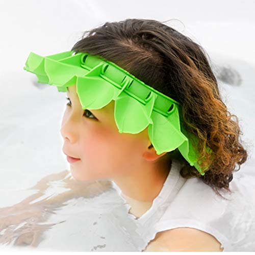 Baby Shower Cap Bathing Cap, Adjustable Shower Cap Kids, Infants Soft Protection Funny Safety Visor Cap for Toddler Children Green - Thumbnail 2