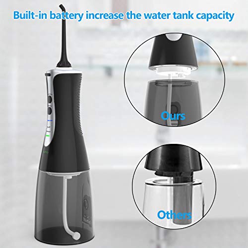 Water Flosser,JOOFO 2019 Newest Cordless Water Flosser Teeth Cleaner for Anti Leakage,3 Modes and 5 Jet Tips,300ML Portable&Rechargeable IPX7 Waterproof Oral Irrigator for Home,Travel,Office (Black)
