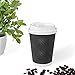 VANAKI 85 Sets - 12 Oz Disposable Paper Coffee Cups with Lids + Wooden Stirrers + 5 [BONUS] Carriers - Triple Layer Insulated Togo Hot Cups - Leak Proof Reusable Paper Cup and Lid - Fully Recyclable