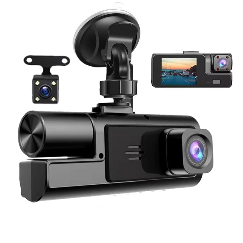 Photo 1 of 1080P 3Channel Dash Camera for Car Front and Rear Inside Dashcam Car Video Recorder,170°Wide Angle Vehicle Cam,WDR,G-Sensor,2’’ IPS Screen,Loop Recording,Night Vision (3Channel Dash Cam Without Card)