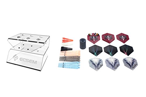 TenCloud 3 Sets/47 Packs Dart Accessories: 1 Acrylic Holder,1 Dart Sharpener, 9 Dart Flights with Flight Savers,9 Medium Shafts with O-Rings,9 Softip Points