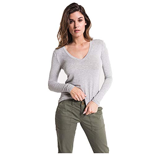 Z SUPPLY Women's The Premium Sleek Jersey Fitted Long Sleeve V Neck Tee, Heather Grey (HTHRGRY/HGY), Small