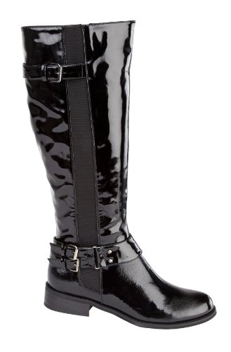 black patent flat boots womens