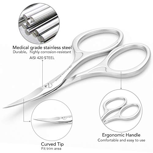 Professional Manicure Scissors, MANLI Surgical Stainless Steel Cuticle Nail Scissors, Beauty Grooming Kit for Nail, Eyebrow, Eyelash