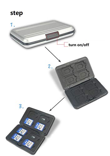 Mydio Aluminum Memory Card Carrying Case Holder Organizer Box Water-Resistant Pocket-Sized SD Holder for 8 SD Cards & 8 Micro SD Cards,Silver